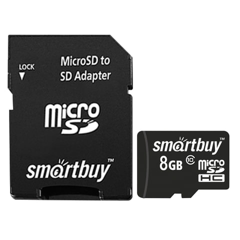 Карта памяти micro SDHC, 8 GB, SMARTBUY, 10 Мб/сек. (class 10), с адаптером, SB8GBSDCL10-01 Карта памяти micro SDHC, 8 GB, SMARTBUY, 10 Мб/сек. (class 10), с адаптером, SB8GBSDCL10-01