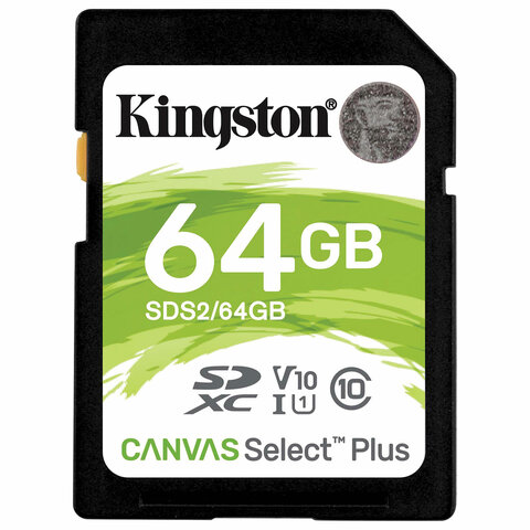 Карта памяти SDXC 64 GB KINGSTON Canvas Select Plus UHS-I U1, 100 Мб/сек (class 10), SDS2/64 GB, SDS2/64GB Карта памяти SDXC 64 GB KINGSTON Canvas Select Plus UHS-I U1, 100 Мб/сек (class 10), SDS2/64 GB, SDS2/64GB