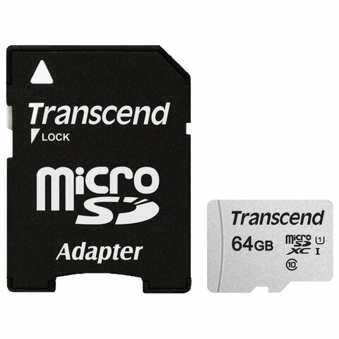 Карта памяти microSDXC 64 GB TRANSCEND UHS-I U1, 95 Мб/сек (class 10), адаптер, TS64GUSD300S-A Карта памяти microSDXC 64 GB TRANSCEND UHS-I U1, 95 Мб/сек (class 10), адаптер, TS64GUSD300S-A