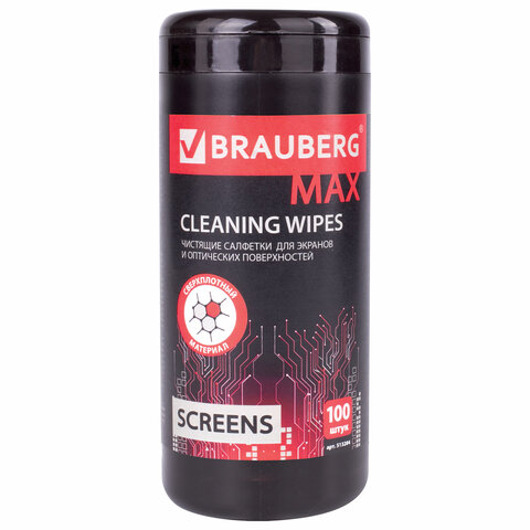 Салфетки для экранов всех типов и оптики BRAUBERG MAX ПЛОТНЫЕ, туба 100 шт., влажные, 513284 Салфетки для экранов всех типов и оптики BRAUBERG MAX ПЛОТНЫЕ, туба 100 шт., влажные, 513284