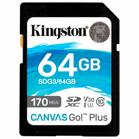 Карта памяти SDXC 64GB KINGSTON Canvas Go Plus, UHS-I U3, 170 Мб/с (class 10), SDG3/64GB Карта памяти SDXC 64GB KINGSTON Canvas Go Plus, UHS-I U3, 170 Мб/с (class 10), SDG3/64GB