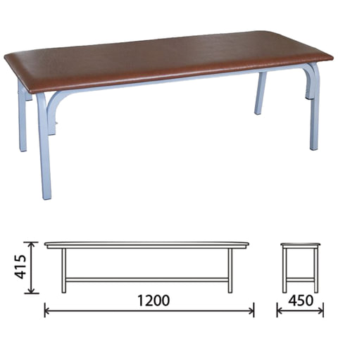 Банкетка без спинки Астрид, 1200х450х415 мм, серый каркас, кожзам коричневый Банкетка без спинки Астрид, 1200х450х415 мм, серый каркас, кожзам коричневый