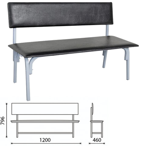 Банкетка со спинкой Астрид, 1200х450х800 мм, серый каркас, кожзам черный Банкетка со спинкой Астрид, 1200х450х800 мм, серый каркас, кожзам черный