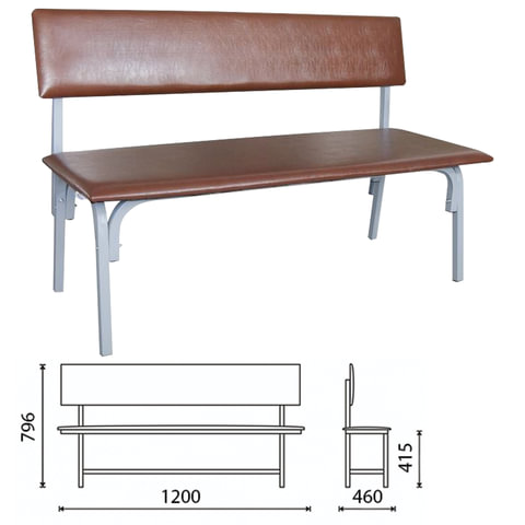 Банкетка со спинкой Астрид, 1200х450х800 мм, серый каркас, кожзам коричневый Банкетка со спинкой Астрид, 1200х450х800 мм, серый каркас, кожзам коричневый