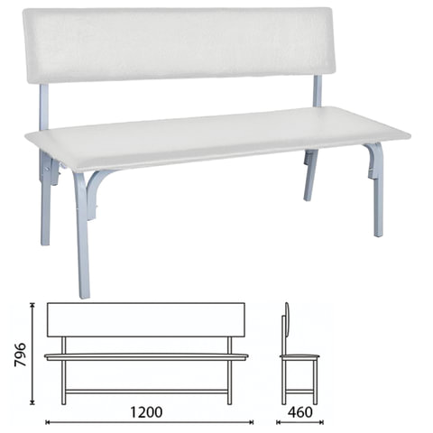 Банкетка со спинкой Астрид, 1200х450х800 мм, каркас светло-серый, кожзам светло-серый