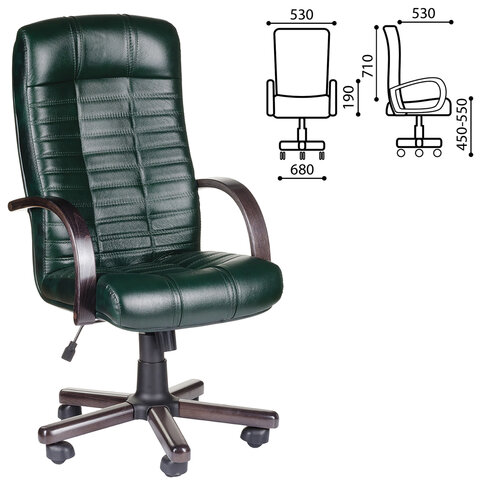 Кресло из натуральной кожи Атлант-экстра, дерево (орех), монолитный каркас, черное