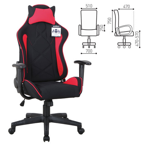 Кресло компьютерное BRABIX GT Racer GM-101, подушка, ткань, черное/красное, 531820