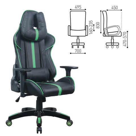 Кресло компьютерное BRABIX GT Carbon GM-120, две подушки, экокожа, черное/зеленое, 531929