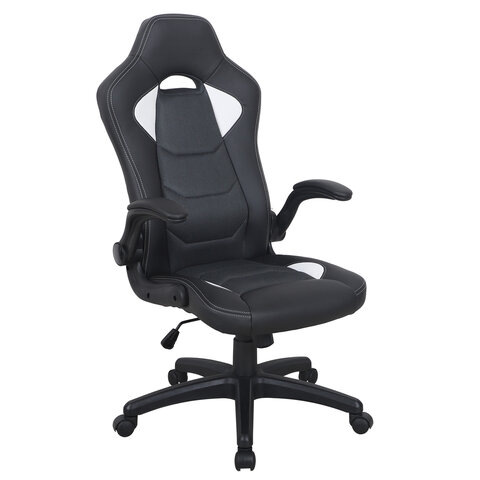 Кресло компьютерное BRABIX Skill GM-005, откидные подлокотники, экокожа, черное/белое, 532493 Кресло компьютерное BRABIX Skill GM-005, откидные подлокотники, экокожа, черное/белое, 532493