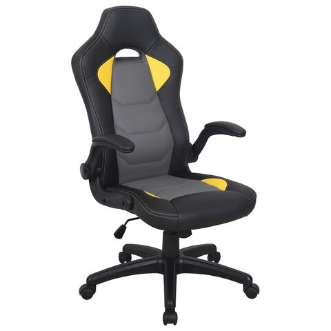 Кресло компьютерное BRABIX Skill GM-005, откидные подлокотники, экокожа, черное/желтое, 532494 Кресло компьютерное BRABIX Skill GM-005, откидные подлокотники, экокожа, черное/желтое, 532494