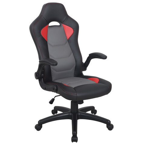 Кресло компьютерное BRABIX Skill GM-005, откидные подлокотники, экокожа, черное/красное, 532496 Кресло компьютерное BRABIX Skill GM-005, откидные подлокотники, экокожа, черное/красное, 532496