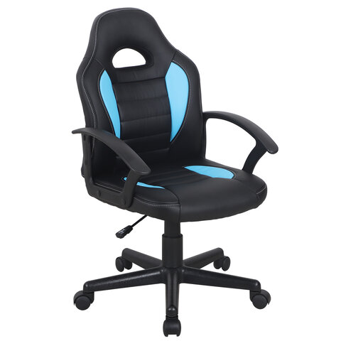 Кресло компьютерное BRABIX Spark GM-201, экокожа, черное/голубое, 532505