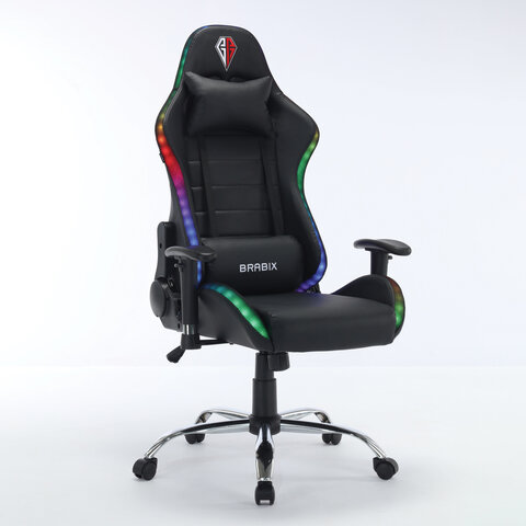 Кресло компьютерное BRABIX Lumen GM-150 RGB, подсветка, две подушки, экокожа, черное, 532801 Кресло компьютерное BRABIX Lumen GM-150 RGB, подсветка, две подушки, экокожа, черное, 532801