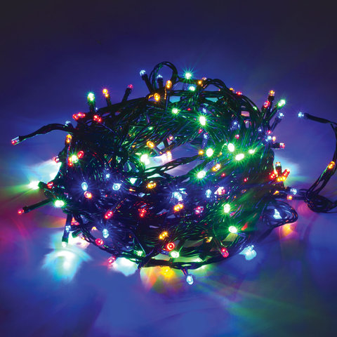 Электрогирлянда-нить комнатная Стандарт 10 м, 200 LED, мультицветная 220 V, контроллер, ЗОЛОТАЯ СКАЗКА, 591100