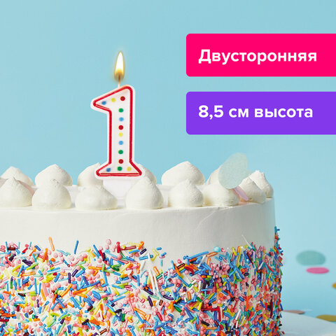 Свеча-цифра для торта 1 ДВУСТОРОННЯЯ с конфетти, 8,5 см, ЗОЛОТАЯ СКАЗКА, держатель, блистер, 591394 Свеча-цифра для торта 1 ДВУСТОРОННЯЯ с конфетти, 8,5 см, ЗОЛОТАЯ СКАЗКА, держатель, блистер, 591394