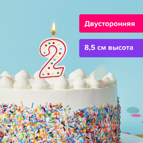 Свеча-цифра для торта 2 ДВУСТОРОННЯЯ с конфетти, 8,5 см, ЗОЛОТАЯ СКАЗКА, держатель, блистер, 591395 Свеча-цифра для торта 2 ДВУСТОРОННЯЯ с конфетти, 8,5 см, ЗОЛОТАЯ СКАЗКА, держатель, блистер, 591395