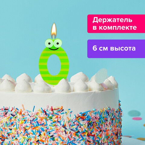 Свеча-цифра для торта 0 С глазками, 6 см, ЗОЛОТАЯ СКАЗКА, с держателем, в блистере, 591403 Свеча-цифра для торта 0 С глазками, 6 см, ЗОЛОТАЯ СКАЗКА, с держателем, в блистере, 591403