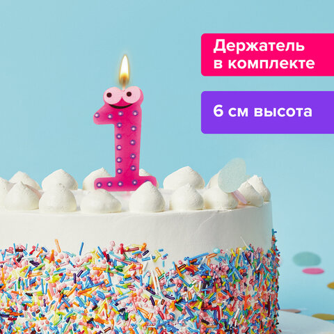 Свеча-цифра для торта 1 С глазками, 6 см, ЗОЛОТАЯ СКАЗКА, с держателем, в блистере, 591404 Свеча-цифра для торта 1 С глазками, 6 см, ЗОЛОТАЯ СКАЗКА, с держателем, в блистере, 591404