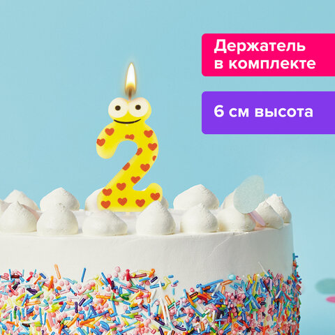 Свеча-цифра для торта 2 С глазками, 6 см, ЗОЛОТАЯ СКАЗКА, с держателем, в блистере, 591405 Свеча-цифра для торта 2 С глазками, 6 см, ЗОЛОТАЯ СКАЗКА, с держателем, в блистере, 591405