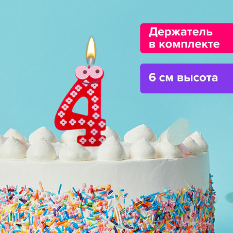 Свеча-цифра для торта 4 С глазками, 6 см, ЗОЛОТАЯ СКАЗКА, с держателем, в блистере, 591407 Свеча-цифра для торта 4 С глазками, 6 см, ЗОЛОТАЯ СКАЗКА, с держателем, в блистере, 591407