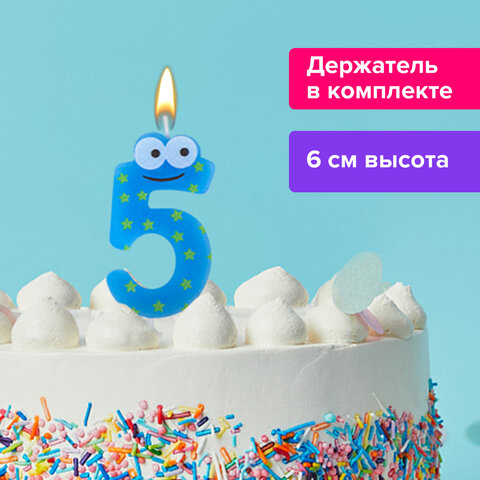 Свеча-цифра для торта 5 С глазками, 6 см, ЗОЛОТАЯ СКАЗКА, с держателем, в блистере, 591408 Свеча-цифра для торта 5 С глазками, 6 см, ЗОЛОТАЯ СКАЗКА, с держателем, в блистере, 591408