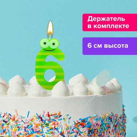 Свеча-цифра для торта 6 С глазками, 6 см, ЗОЛОТАЯ СКАЗКА, с держателем, в блистере, 591409 Свеча-цифра для торта 6 С глазками, 6 см, ЗОЛОТАЯ СКАЗКА, с держателем, в блистере, 591409