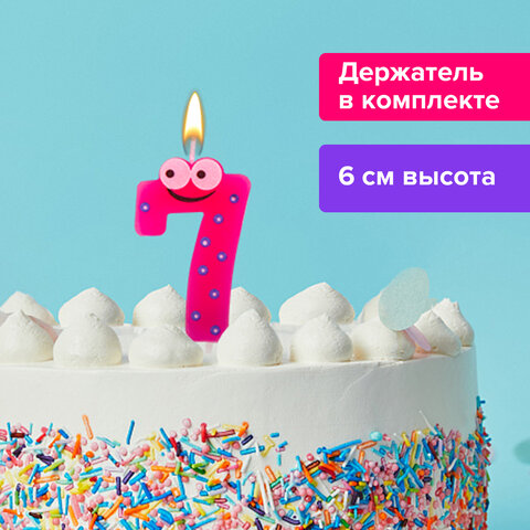 Свеча-цифра для торта 7 С глазками, 6 см, ЗОЛОТАЯ СКАЗКА, с держателем, в блистере, 591410 Свеча-цифра для торта 7 С глазками, 6 см, ЗОЛОТАЯ СКАЗКА, с держателем, в блистере, 591410