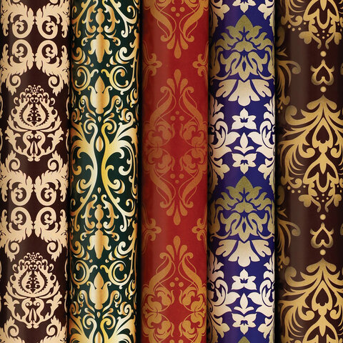 Бумага упаковочная мелованная Damask Luxury, 70x100 см, 5 дизайнов ассорти, ЗОЛОТАЯ СКАЗКА, 591590