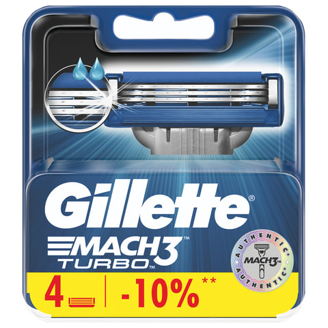Сменные кассеты для бритья 4 шт., GILLETTE (Жиллет) Mach3 Turbo, для мужчин