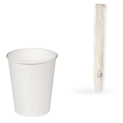 Стакан одноразовый бумажный 165/195 мл, D 70 мм, КОМПЛЕКТ 100 шт.,однослойные, белые, холодное/горячее, Ve, ФОРМАЦИЯ, HB70-195-0000-100