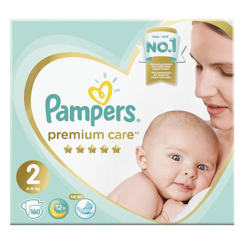 Подгузники, 160 шт., PAMPERS (Памперс) Premium Care New Baby, размер 2 (4-8 кг), 1210797