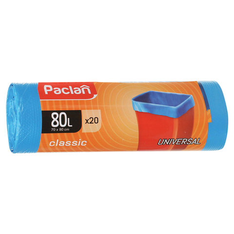 Мешки для мусора 80 л, синие, в рулоне 20 шт., ПНД, 12 мкм, 70х90 см, PACLAN Classic, 402054