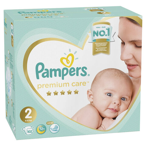 Подгузники КОМПЛЕКТ 102 шт. PAMPERS (Памперс) Premium Care, размер 2 (4-8 кг), 8001090646323