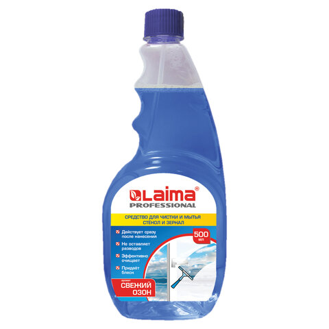 Средство для мытья стекол и зеркал 500 мл LAIMA PROFESSIONAL, свежий озон, сменный блок, 606739