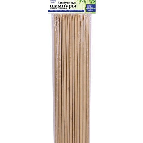 Шпажки-шампуры для шашлыка бамбуковые 300 мм, 100 штук, БЕЛЫЙ АИСТ, 607571, 67