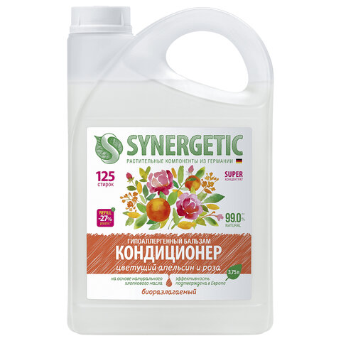 Кондиционер-бальзам для белья 3,75 л SYNERGETIC Цветущий апельсин и роза, концентрат, 110375