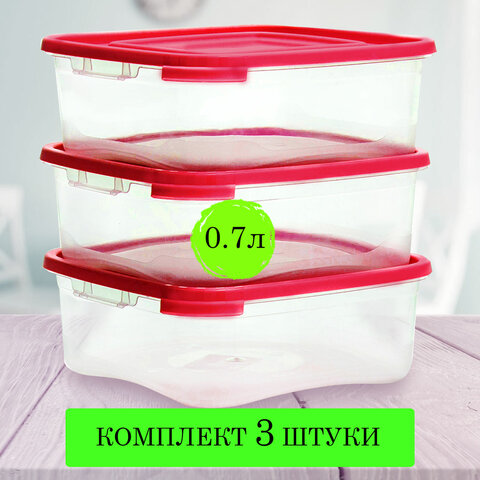 Контейнер пищевой 0,7 л КОМПЛЕКТ 3 шт., ланч-бокс, КАСКАД КВАДРО, 9х14х14 см, прозрачный, 64001, 436400165 Контейнер пищевой 0,7 л КОМПЛЕКТ 3 шт., ланч-бокс, КАСКАД КВАДРО, 9х14х14 см, прозрачный, 64001, 436400165