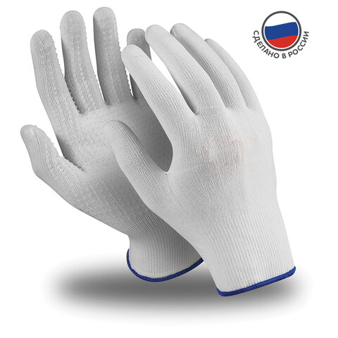 Перчатки нейлоновые MANIPULA Микрон, ПВХ-покрытие, КОМПЛЕКТ 10 пар, р-р 9 L, белые, TNG-27/MG-111