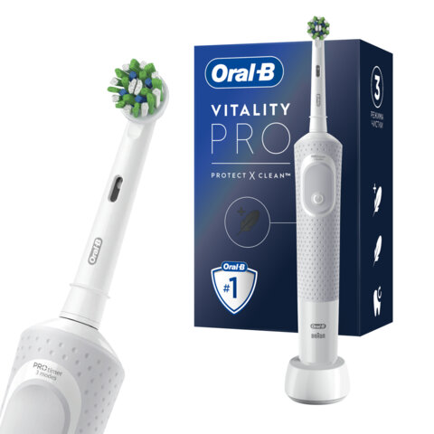 Зубная щетка электрическая ORAL-B Орал-би Vitality Pro, БЕЛАЯ, 1 насадка, 80367659