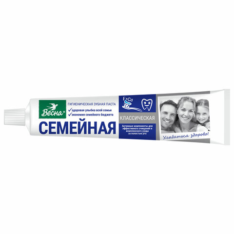 Зубная паста 90 г СЕМЕЙНАЯ Весна Классическая, отбеливающая, защита от кариеса, 8096