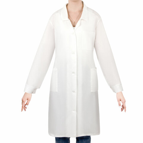 Халат рабочий женский белый, бязь, размер 48-50, рост 158-164, плотность ткани 142 г/м2, 610705