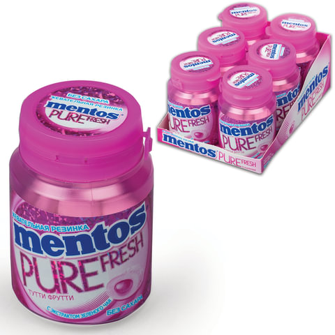 Жевательная резинка MENTOS Pure Fresh (Ментос) Тутти-Фрутти, 54 г, банка, 39248 Жевательная резинка MENTOS Pure Fresh (Ментос) Тутти-Фрутти, 54 г, банка, 39248