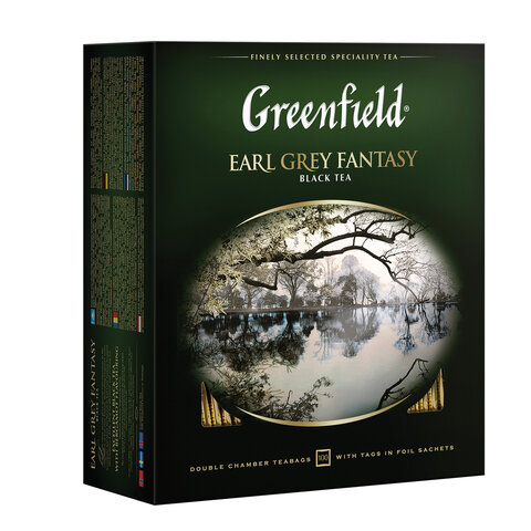 Чай GREENFIELD Earl Grey Fantasy черный с бергамотом и цитрусом, 100 пакетиков в конвертах по 2 г, 0584-09