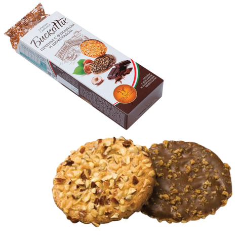Печенье БИСКОТТИ (Россия) с фундуком, шоколадом и вафельной крошкой, сдобное, 100 г Печенье БИСКОТТИ (Россия) с фундуком, шоколадом и вафельной крошкой, сдобное, 100 г
