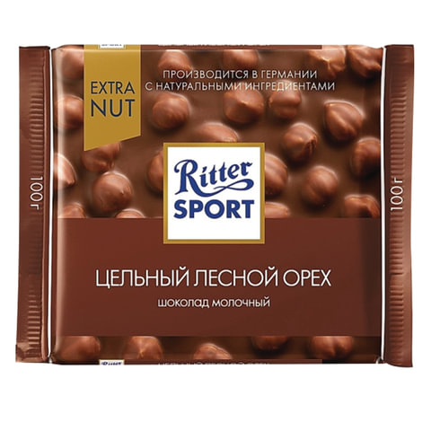 Шоколад RITTER SPORT Extra Nut, молочный, с цельным лесным орехом, 100 г, Германия, 7006 Шоколад RITTER SPORT Extra Nut, молочный, с цельным лесным орехом, 100 г, Германия, 7006