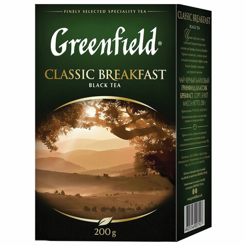 Чай листовой GREENFIELD Classic Breakfast черный крупнолистовой 200 г, 0792-10 Чай листовой GREENFIELD Classic Breakfast черный крупнолистовой 200 г, 0792-10