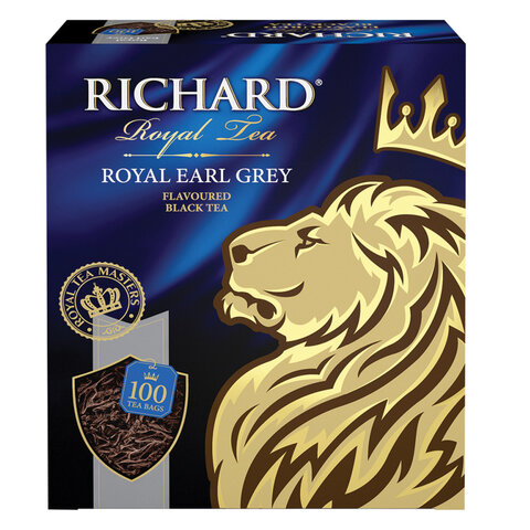 Чай RICHARD Royal Earl Grey черный цейлонский с бергамотом, 100 пакетиков по 2 г, 610250 Чай RICHARD Royal Earl Grey черный цейлонский с бергамотом, 100 пакетиков по 2 г, 610250