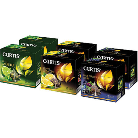 Чай CURTIS Fresh Mojito + Sunny Lemon + Blue Berries Blues, НАБОР 6 упаковок по 20 пирамидок, 101247 Чай CURTIS Fresh Mojito + Sunny Lemon + Blue Berries Blues, НАБОР 6 упаковок по 20 пирамидок, 101247