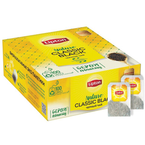 Чай LIPTON Black Classic, черный, 100 пакетиков с ярлычками по 1,8 г, 68703987 Чай LIPTON Black Classic, черный, 100 пакетиков с ярлычками по 1,8 г, 68703987