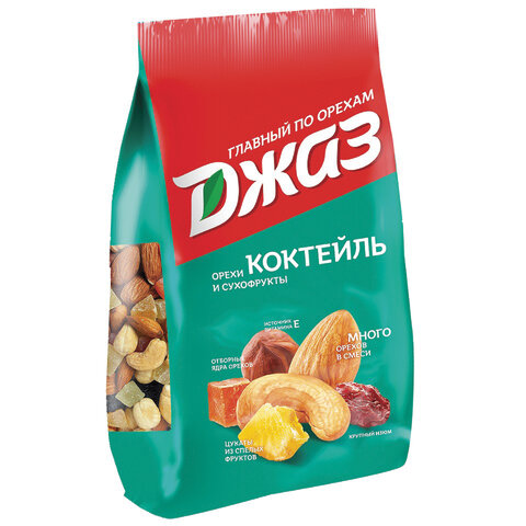 Орехи и сухофрукты ДЖАЗ Коктейль, фундук, кешью, миндаль, папайя, ананас, изюм, 777 г, 1319